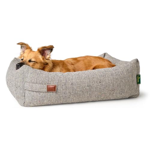 HUNTER Orthopädisches/Ergonomisches Hundesofa TROSA, orthopädisch mit Memoryschaum, recycelte Materialien, Strukturstoff & Teddyplüsch, Bezug abnehmbar, Farbe: beige, Größe: L