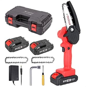 Mini-Accu-Kettingzaag, Pafieo 4 inch kettingzaag met Accu en Oplader, Elektrische Boomzaag, handkettingzaag met 2 Accu…