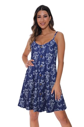 Image of JOELLYUS Summer Dresses for Women Spaghetti Strap Button Down Casual Sundress Beach Cover Up Dress with Pockets 2026