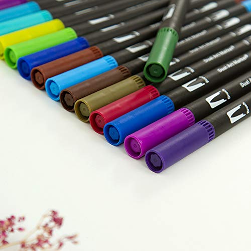 KKcare Canetas de pincel de ponta dupla de 60 cores Pincel flexível e ponta fina de 0,4 mm Conjunto