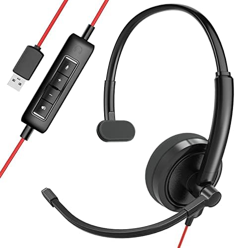 HROEENOI USB Headset, Noise Cancelling Headphones with Microphone, PC Headset Wired for PC/Mac/Laptop, with USB Jack, in-line Controls for Office Home Business-5PCS