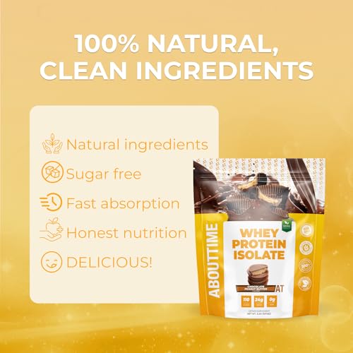 Image of About Time Whey Protein Isolate Powder 24g Chocolate Peanut Butter, Natural Ingredients, Non-GMO, Gluten-Free, Lactose-Free, Zero Sugar, Low Carb, 32 Servings
