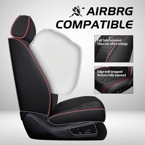 Image of Car Seat Cover Fit 98% of MINI 2000-2025,Premium Nappa Leather Breathable Waterproof Sports Seat Cover,Easy to Install Automotive Seat Covers Full Set（Black & RED LINE）