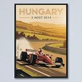 Vintage Racing Poster–Hungarian Grand Prix 2 Aout 2014 Circuit Motorsport Wall Art–Retro Race Car Print, Unique Gift for Fans, Office, Living Room, Home & Garage Décor 5twXZo