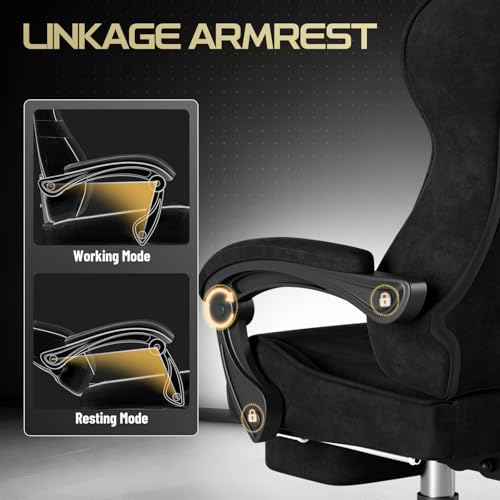 Image of Comfortable Video Gamer Chairwith Footrest, Ergonomic Velvet Fabric Gaming Chair for Adult, Reclining Desk Game Office Computer Chairs with Massage Lumbar Cushion,Headrest