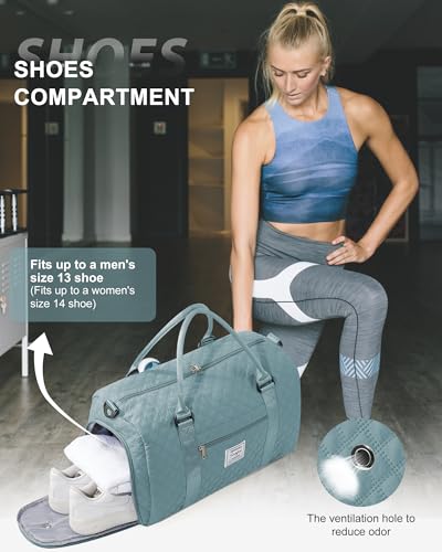 Image of Gym Duffle Bag for Women with Shoe Compartment Waterproof Travel Tote Bags Personal Item Carry On Weekender Overnight Bags with Toiletry Bag Swimming Yoga Bags Hospital Holdalls Light Blue