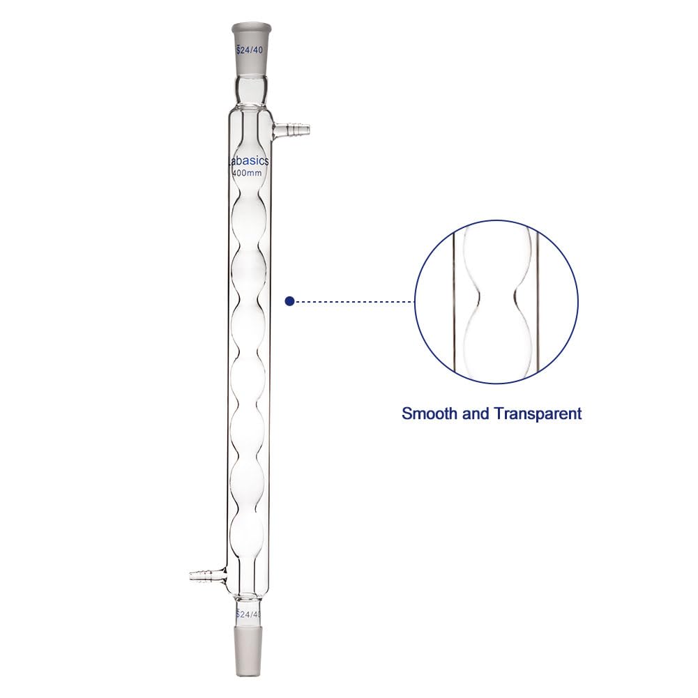 Labasics Borosilicato Vetro Condensatore Allihn con 24/40 Comune e Lunghezza Giacca 400mm, Condensatore in Vetro da Laboratorio Glass Allihn Condenser