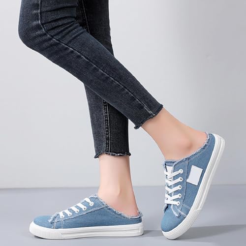 Canvas Mules Slip on Sneaker Fashion Comfortable Solid Slippers Casual Shoes Backless Fringed Hem Denim Autumn Style Spring Sports Preppy Flat Students New Retro Pull-on Sneakers Loafers3