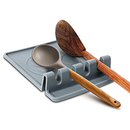 Silicone Utensil Rest - Knife, Spatula & Spoon Rest For Counter Or Stove Top (Grey) #TOP1