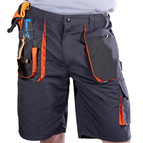 BWOLF Atlas – Short de Travail Homme Robuste avec Poches Multiples | Tissu Renforcé 600D | Gris/Orange - Gris - Medium