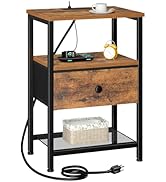 LOAKEKEL Nightstand with Charging Station, End Table with Fabric Drawer, Night Stand for Bedroom,...