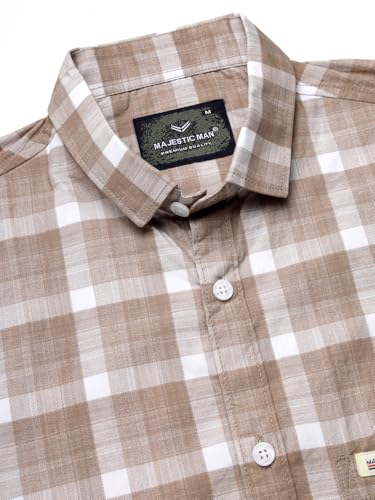 Image of Majestic Man Men's Slim Fit Premium Pure Cotton Plaid Check Half Sleeve Casual Shirt