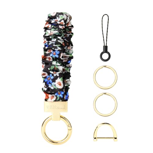 Image of WEESMILE Scrunchie Keychain Wristlet for Car Key Chain with D Key Ring