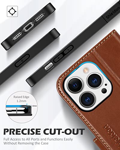 Shieldon Genuine Leather Iphone 14 Pro Max Case, 6.7" 2022, Wallet, Kickstand, Rfid Blocking, 5G - Retro Brown #TOP7
