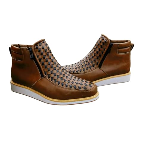 Handcrafted Men’s Western Cowboy Boots – Square Toe, Woven Shaft, Double Side Zipper, Durable Rubber Outsole