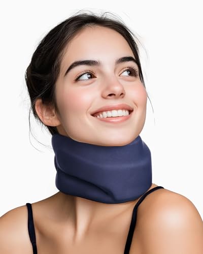 Image of Neck Brace Cervical Collar - Neck Support Brace for Sleeping, Soft Foam Wraps Keep Vertebrae Stable and Aligned for Relief of Cervical Spine Pressure Dark Blue (15.8-18.1 Inch)