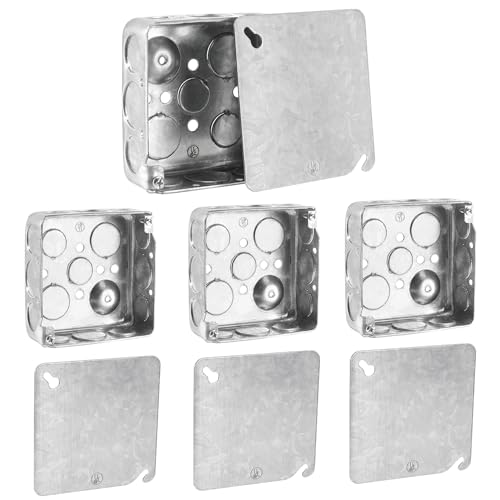 Venussar 4" Square Electrical Box with Cover, 1-1/2" Deep Metal Electrical Box, Ten 1/2'' and Six 3/4'' Knockouts, Galvanized Steel, 21.0 Cu. in. Capacity Junction Box Metal