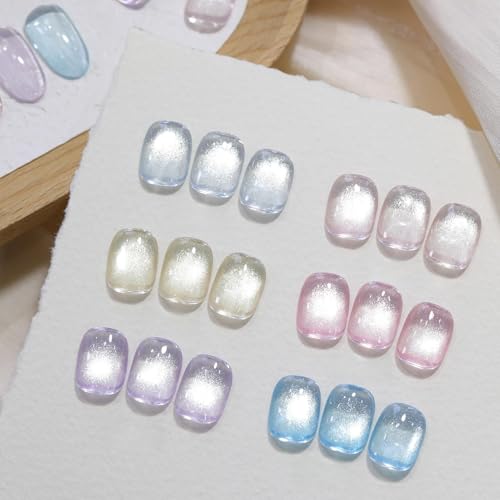 Born Pretty Spring Summer Cat Magnetic Eye Gel Nail Polish Set 6 Colors Water Light Jelly Pastel Shimmer Glitter Glass Crystal Magnetic Gel Polish Soak Off U V Gels for Salon DIY 7ML