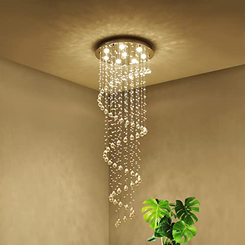 SM Saint Mossi Modern K9 Crystal Spral Raindrop Chandelier Lighting Flush Mount Crystal Chandeliers, Crystal Light Fixture, 8 GU10 Bulbs Required D24 X H69