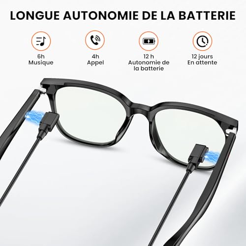 Lunettes Intelligentes Femmes Hommes, 32g légères, Téléphonie HD, Traduction IA/Commande vocale/Musicale, Lunettes Soleil Bluetooth avec Verres photochromiques pour Le Quotidien et Les Voyages, Noir – vue 7