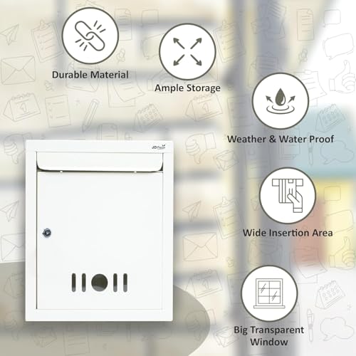 Image of JD FRESH Wall Mount A4 Size Letter Box /Mail Box /Suggestion Box /Complaint Box for Office /Post Box for Home gate with Clear Window View and Secure Key Lock - (Ivory)