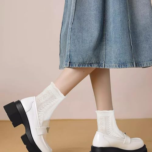 Vin Beauty Women's Ruffle Ankle Socks - White, Comfortable Cotton, Cute and Super Soft Breathable Frilly Socks for Fashion Ladies and Girls - 2 Pairs3