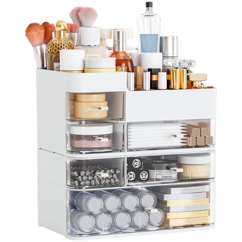 White Countertop Makeup Organizer with 6 Drawers,Large Capacity Skincare Organizers for...
