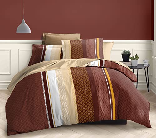 UNIVERSDECOR Pack Complet 6 pièces Housse de Couette 240 x 220 cm pour lit 140 x 190 cm 100% Coton / 57 Fils/cm² (Sonja Choco, Pack 6 pièces HDC 240 x 220 lit 140 x 190 cm)