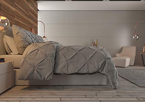 Image of Nestl King Comforter Set Pinch Pleat Comforter, Bedding Comforter Sets, Comforter Set for King Bed, Pintuck Comforter Set King /Cal King Size, Down Comforter with 2 Pillow Shams, 3-Piece - Silver Gray