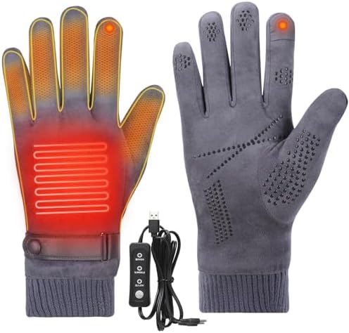 Jhua Heated Gloves for Men Women Winter Gloves for Cold Weather Work USB Electric Heating Gloves Touch Screen Thermal Glove Heated Skiing Gloves for Motorcycle Cycling Running Driving Fishing