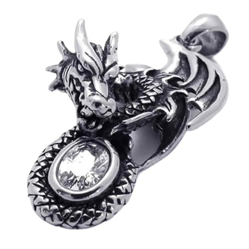 Collier pendentif dragon tribal en acier et CZ pour homme avec chaîne 45-66 cm
