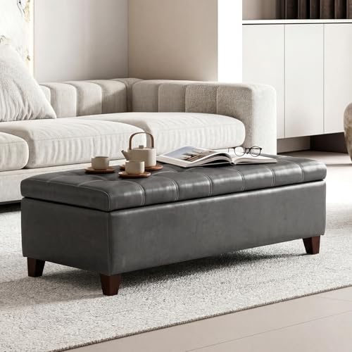 Image of Ottoman with Storage 51 inch Faux Leather Storage Ottoman Bench