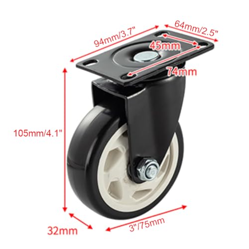 Set di Ruote girevoli silenziose, capacità di carico di 100 kg, con Doppi Cuscinetti a Sfera per Un Movimento Fluido dei mobili, Ideale per Uso Domestico e in Ufficio.