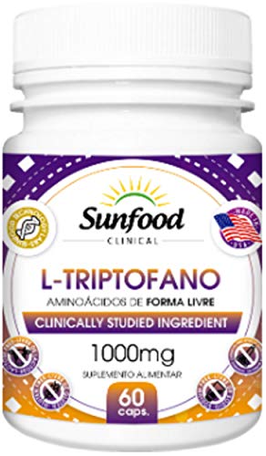 L-Triptofano Aminoácido de Forma Livre 500 mg Sunfood 60 Cápsulas