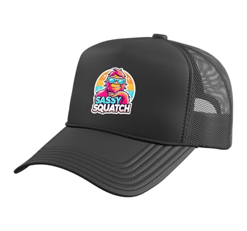 Funny Sasquatch Sassy Squatch Bigfoot Humor Lover Trucker Hat with Adjustable Mesh Back, Black