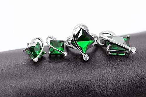 Uloveido Female Large Square Green Crystal Necklace Charm Choker Necklace Post Stud Earrings Rings Bridesmaid Jewelry Set for Women (Green, Size 9) T295 - Thumbnail 7