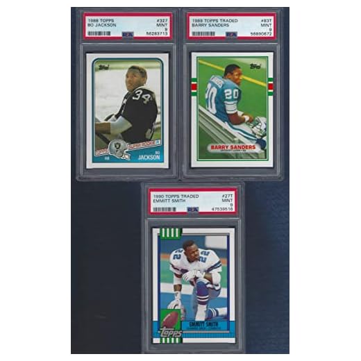 BO JACKSON BARRY SANDERS & EMMITT SMITH 3 CARD ROOKIE LOT TOPPS TRADED, TOPPS #327 GRADED PSA 9 MINT HOF GREAT RUNNUNG BACKS
