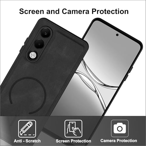 Image of SBMS Back Cover for Oppo K13x 5G / A5 5G | Ultra Slim Soft Rubberised Hard Case | Oil Feel Soft Leather Back | Mag-Safe Design (Mag-Safe Not Support) | Camera Protection Case for Oppo K13x (Black)