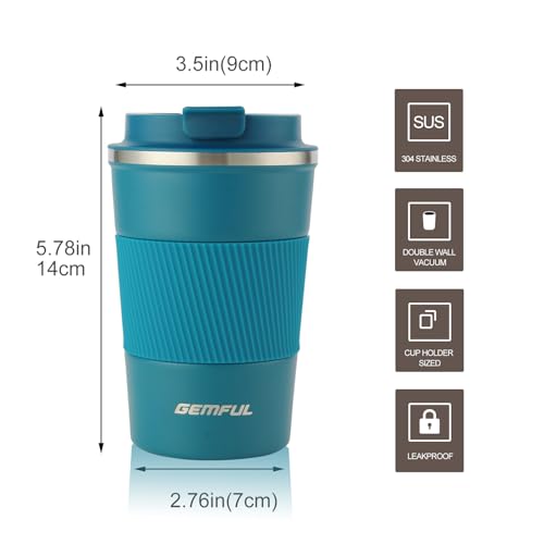 GEMFUL Travel Coffee Mug Insulated Stainless Steel Coffee Cup for Cold and Hot Drinks Home Office Outdoor Works 380ml/13oz