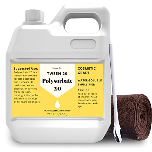 21.17 oz Polysorbate 20 Emulsifier, Premium Polysorbate 20 (Tween 20) Liquid, 100% Pure, Cosmetics Grade, Gentle on Skin, Suitable for Making Lotions, Shampoos, Body Washes, Makeup Removers and More