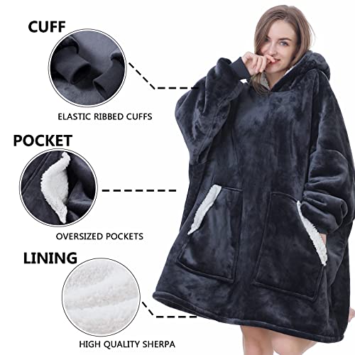 Kipswiza Wearable Blanket Hoodie for Women and Men, Cozy Soft Sherpa Oversized Hooded Blankets Sweatshirt as Birthday Gifts for Her Mom Girlfriend Boyfriend, Black