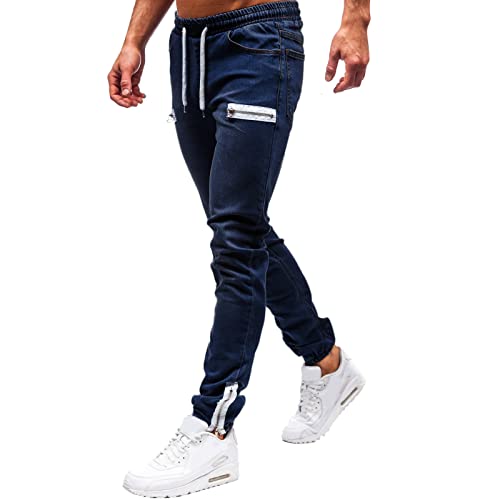 ARtray Pantalon en jean pour homme avec taille élastiquée, coupe slim, stretch, jean fashion rétro avec fermeture éclair, coupe droite, pantalon...