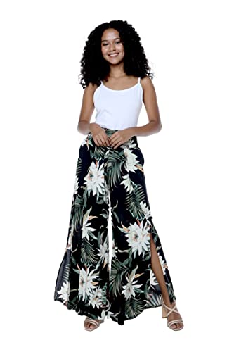 Matchable Couple Hawaiian Luau Shirt or Wide Legged Pants in Wispy Cereus Black2