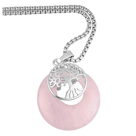 Nupuyai Collar con colgante del árbol de la vida con piedras preciosas y cadena para reiki., Cuarzo rosa #1