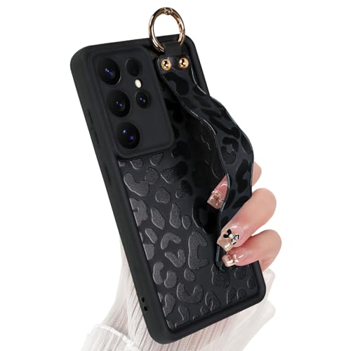 Silicone Case for Samsung Galaxy S25 Ultra with Strap Stand, Black Leopard by Jefonha - Used condition - US$15.00