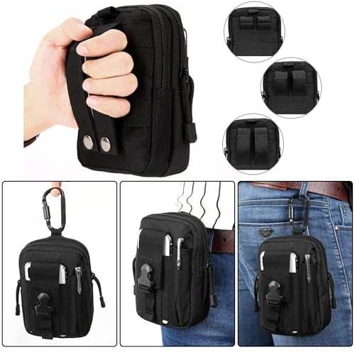 Molle Pouches, Waist EDC Pouch, Small Tool Bags, Cell Phone Zipper Pouch for Men, Belt Bag Tactical Gear Accessories with Carabiner (Black) - Image 2