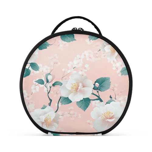 Takiito White Flower in Pink Travel Makeup Case Portable Makeup Box Artist Cosmetic Case Organizer With Adjustable Dividers
