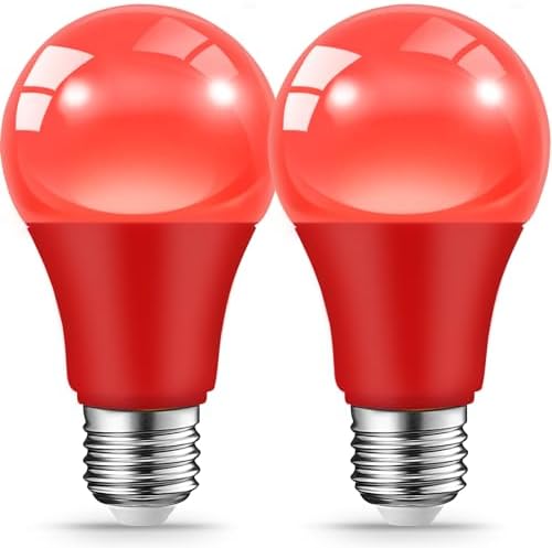 JAHEKS Red Light Bulb for Outdoor Porch, 9W(60W Equivalent) E26 Base LED Red Bulb for Christmas, Halloween,Wedding,Party,Bar,Holiday Lighting,Home Decor, 2-Pack