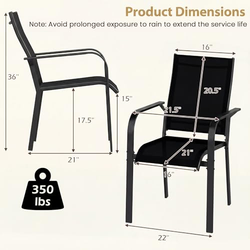Image of Giantex Patio Chairs Set of 2, Stackable Outdoor Dining Chairs with Breathable & Quick-Dry Mesh Fabric, Armrests, Backrest for All Weather, Lawn, Backyard, Poolside, Porch, 350 LBS Capacity