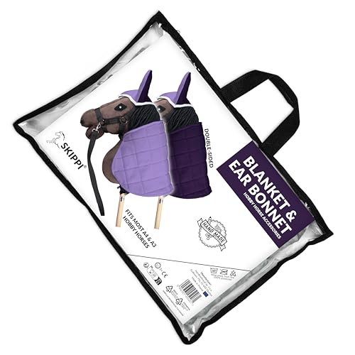 Miniatura 7 de Skippi Manta Y Orejeras Para Caballo Hobby Horse Lila Y Ciruela, Hobby Horse Accesorios, Manta Reversible Y Orejeras Antimoscas Para Caballo De Palo, Hobby Horsing